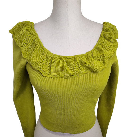 Vesstique Sweater Womens Large Green Ruffle Collar Off Shoulder Pullover Top - Picture 3 of 14